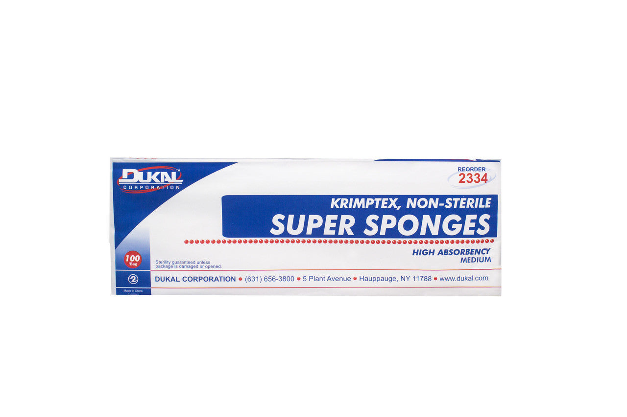 Dukal Krimptex Super Sponge Medium 32ply, Non-Sterile, NS 100/bg, 6bg/cs (600 units)