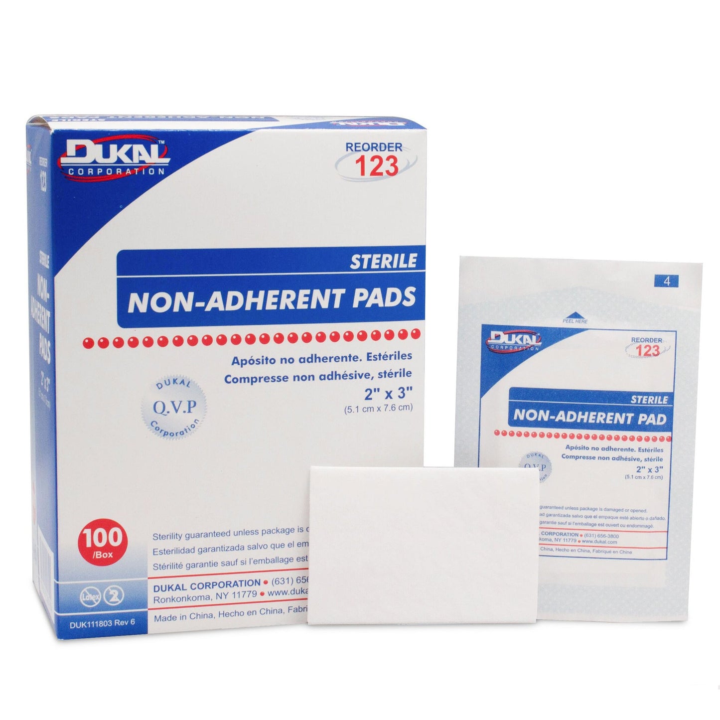 Dukal Non-Adherent Dressing 2" x 3", Sterile, 1/pk 100pk/bx 12bx/cs
