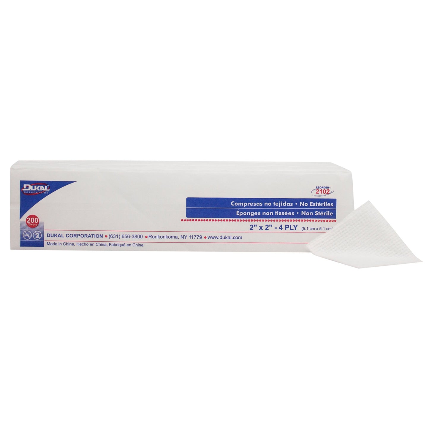 Dukal Nonwoven Sponge Clinisorb 2" x 2", 4-Ply, Non-Sterile, 200 per Pack 20 pks/cs (4000 units)