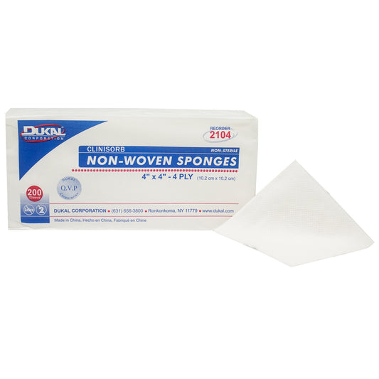 Dukal Nonwoven Sponge Clinisorb 4" x 4", 4-Ply, Non-Sterile, 200/pack 10 pks/cs (2000 units)