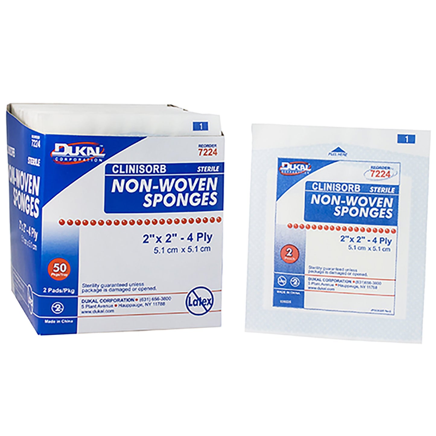 Dukal Sterile Clinisorb Non-Woven Sponges 2" x 2" 4-Ply, 2/pk 50pk/bx 30bx/cs