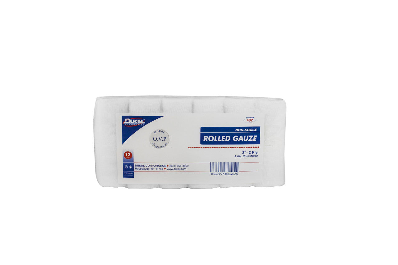 Dukal Rolled Gauze, 2" x 5 yd, 2ply, Non-Sterile (Pack of 96)