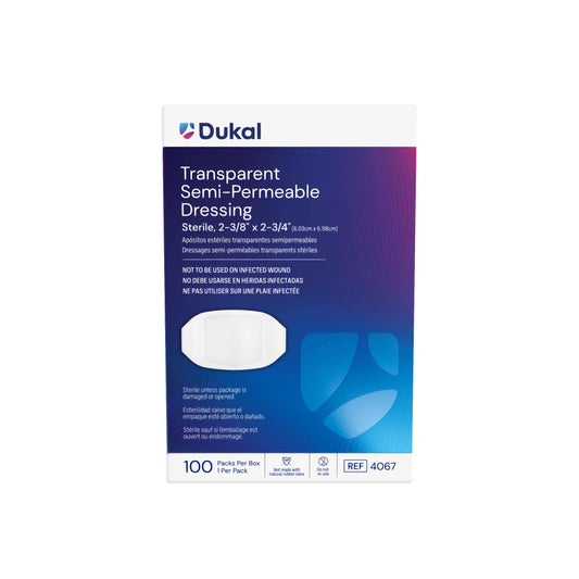 Dukal Transparent Semi-Permeable Dressing, 2-3/8" x 2-3/4", Sterile, 1/pk, 100pk/bx