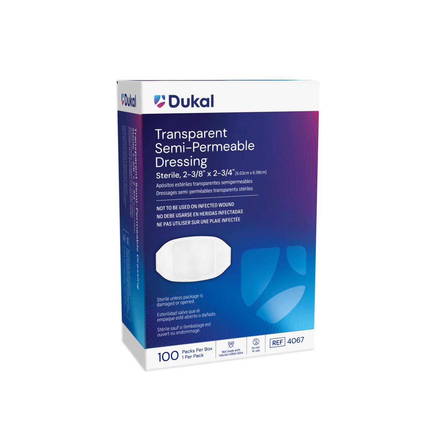 Dukal Transparent Semi-Permeable Dressing, 2-3/8" x 2-3/4", Sterile, 1/pk, 100pk/bx