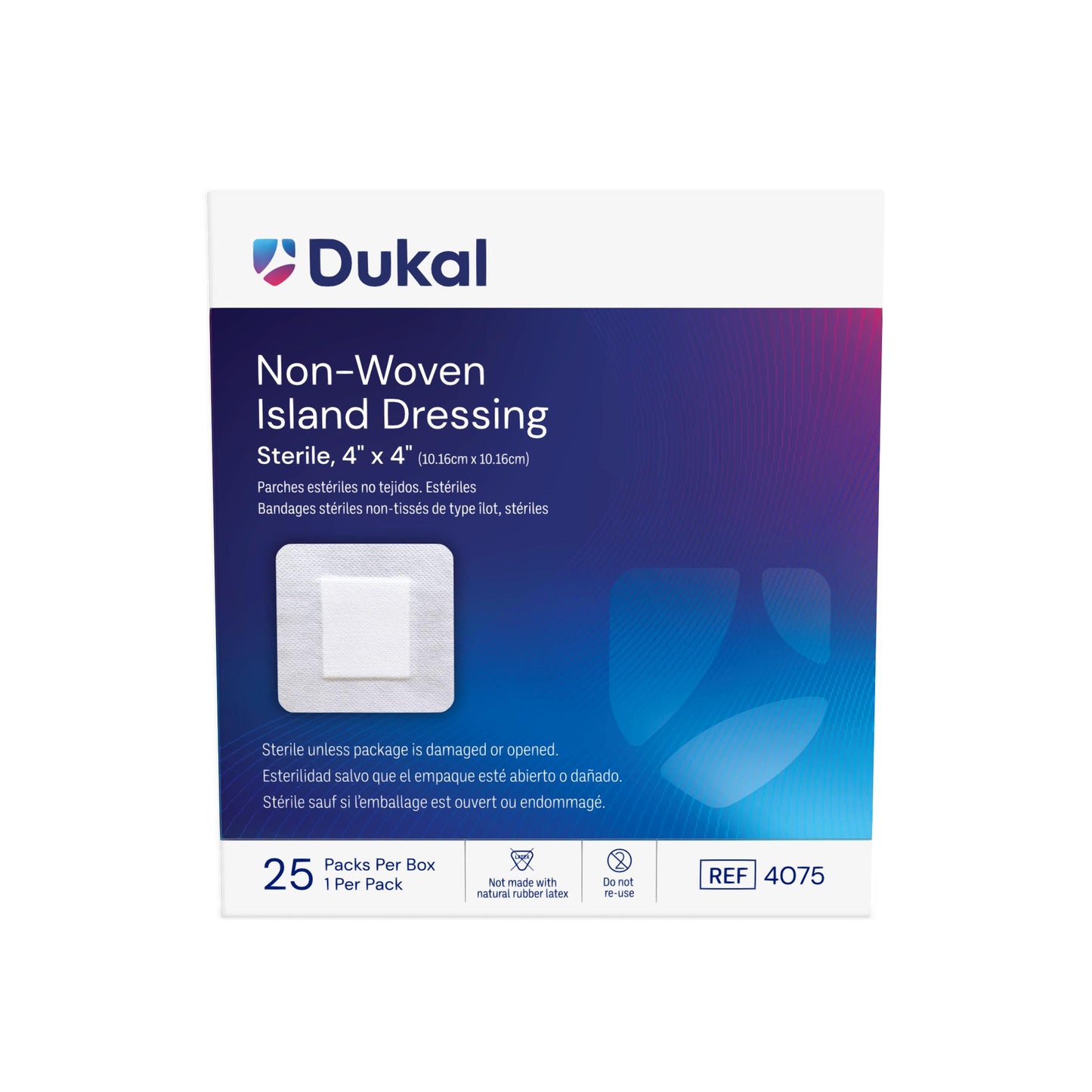 Dukal Non-Woven Island Dressing, 4" x 4", Sterile, 25/bx, 8bx/cs