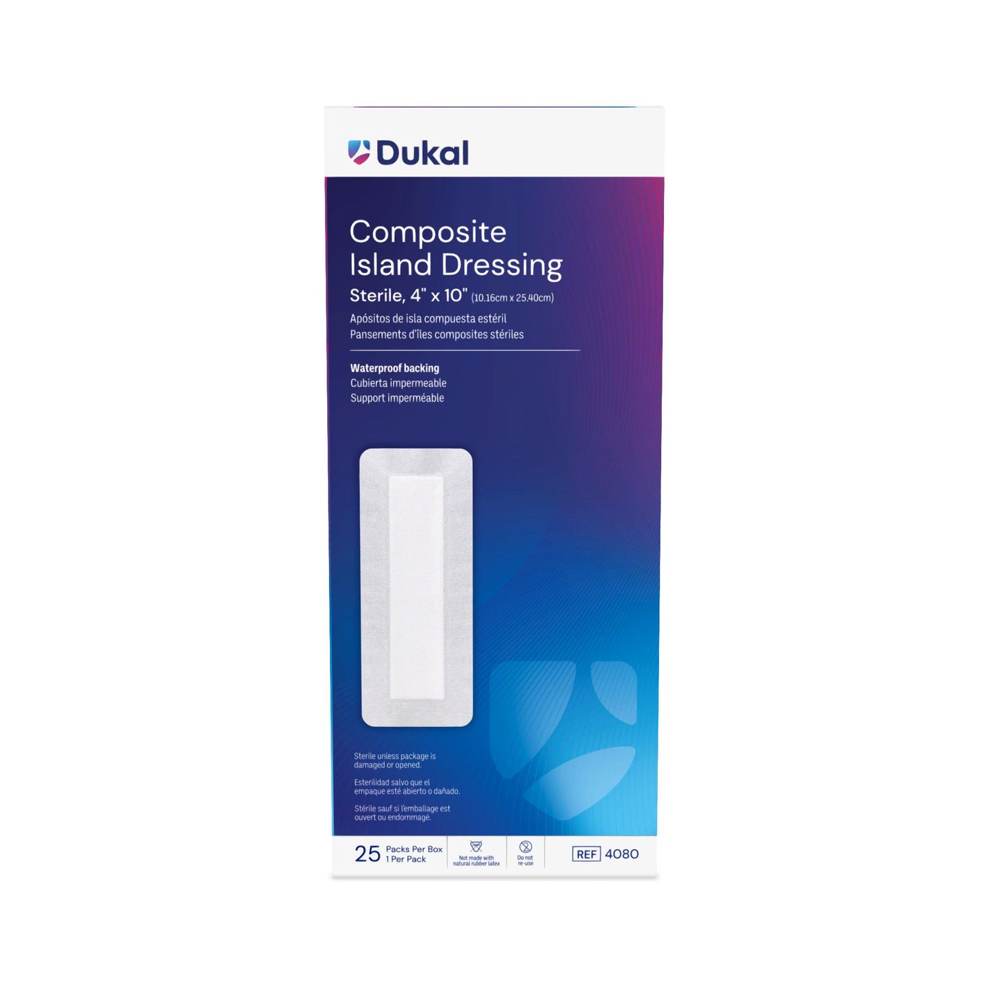 Dukal Composite Island Dressing 4" x 10", Sterile, 25/bx, 4bx/cs