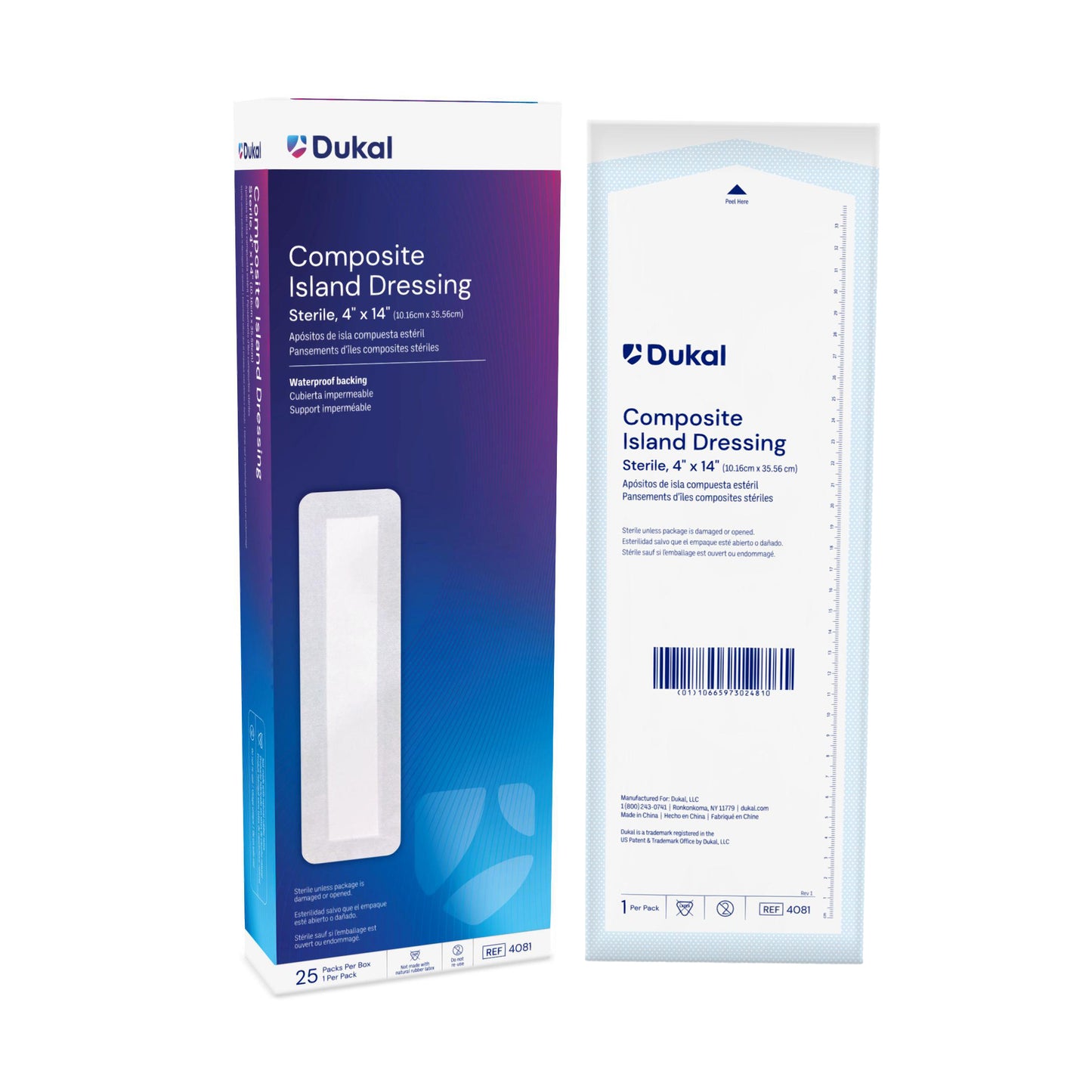 Dukal Composite Island Dressing 4" x 14", Sterile, 25/bx, 2bx/cs