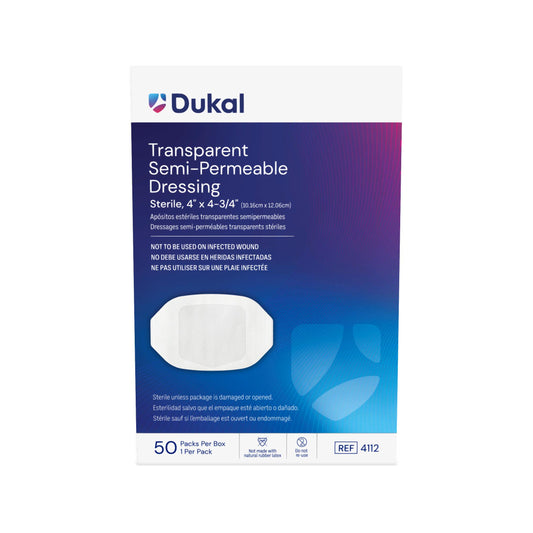 Dukal Transparent Semi-Permeable Dressing, 4" x 4-3/4", Sterile, 1/pk, 50pk/bx