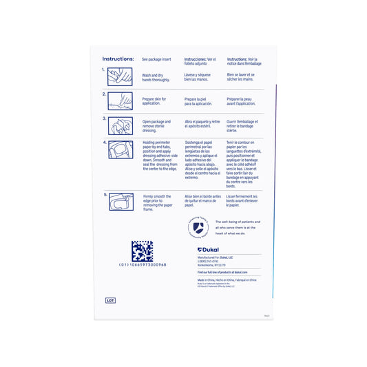 Dukal Transparent Semi-Permeable Dressing, 4" x 4-3/4", Sterile, 1/pk, 50pk/bx