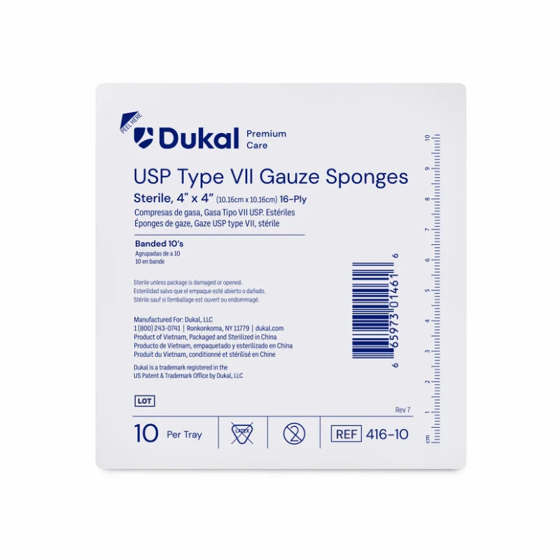 Dukal Premium Care Sterile Type VII Gauze Sponges, 16-Ply, 4" x 4", 10/ty 128ty/cs