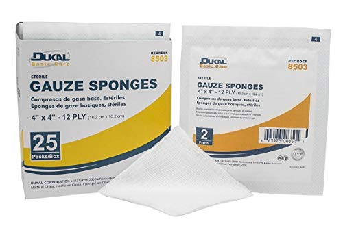 Dukal Gauze Sponge 4" x 4", 12-Ply, Sterile, 2/pk 25pk/bx 24bx/cs