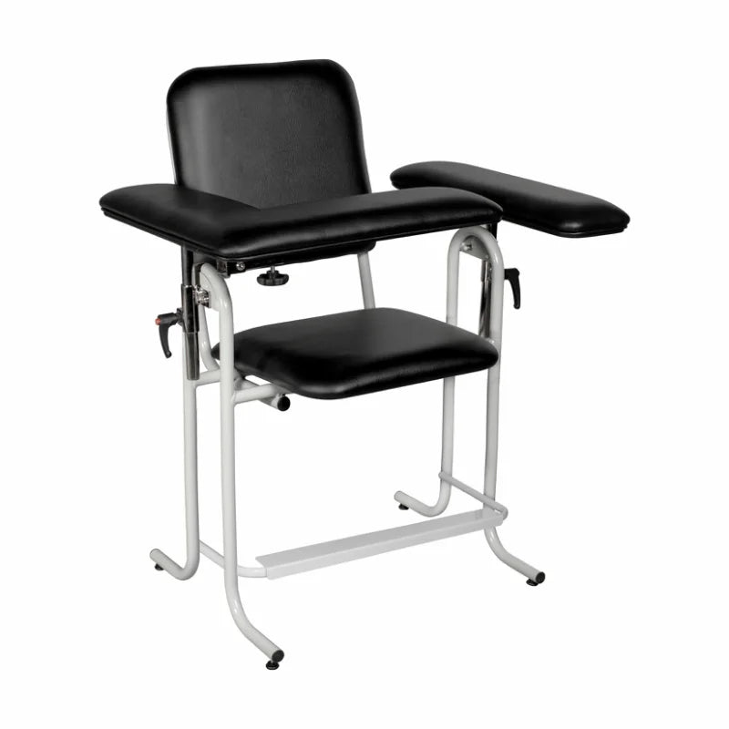 Tech-Med Blood Draw Chair, Tall, Upholstered, with Flip Arm, Black, 1/ea