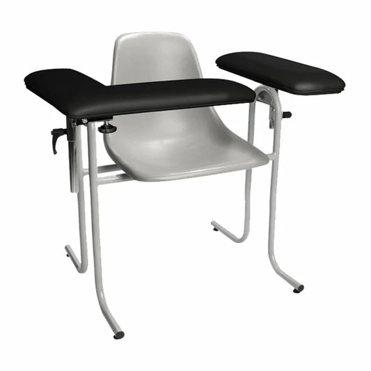 Tech-Med Blood Draw Chair, Plastic Seat, Upholstered Flip Arm, Black, 1/ea