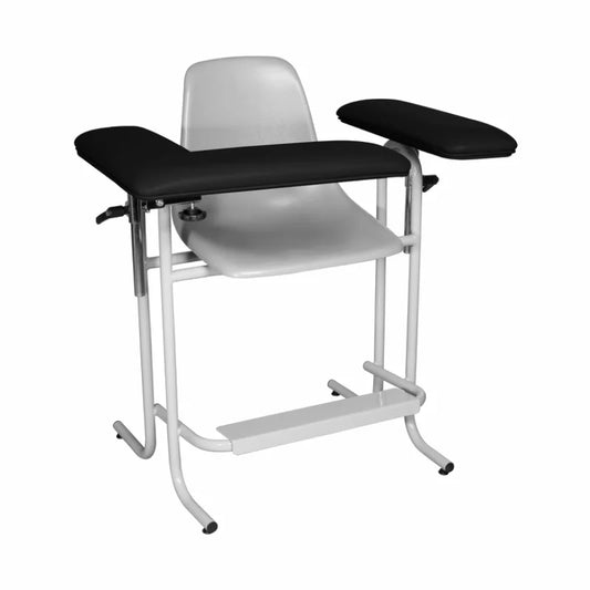 Tech-Med Blood Draw Chair, Tall, Plastic Seat, Upholstered Flip Arm, Black, 1/ea