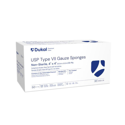 Dukal Premium Care Non-Sterile Type VII Gauze Sponges with X-Ray Detectable Filament, 32-Ply, 4" x 4",