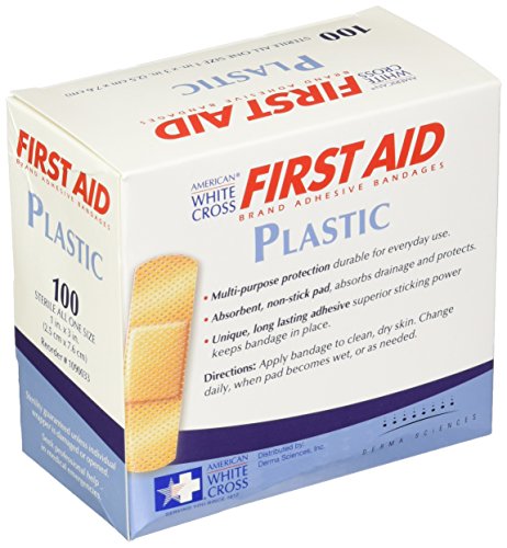 First Aid Adhesive Strip, Plastic, Tan, 1 x 3", Sterile, 100/bx, 12bx/cs