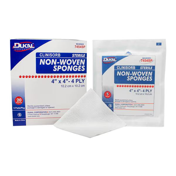 Dukal Premium Clinisorb Sterile Non-Woven Sponge 4"x 4", 4ply, 20pk/bx 8bx/cs