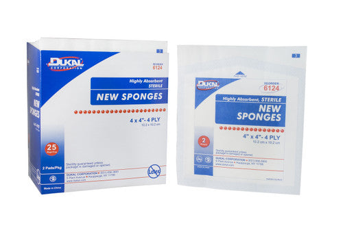 Dukal Sterile New Sponge 4" x 4", 4-Ply, 2/pk 25pk/bx 24bx/cs