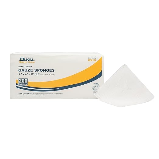 Dukal Gauze Sponge 4" x 4", 12-Ply, Non-Sterile, 200/bg 10bg/cs