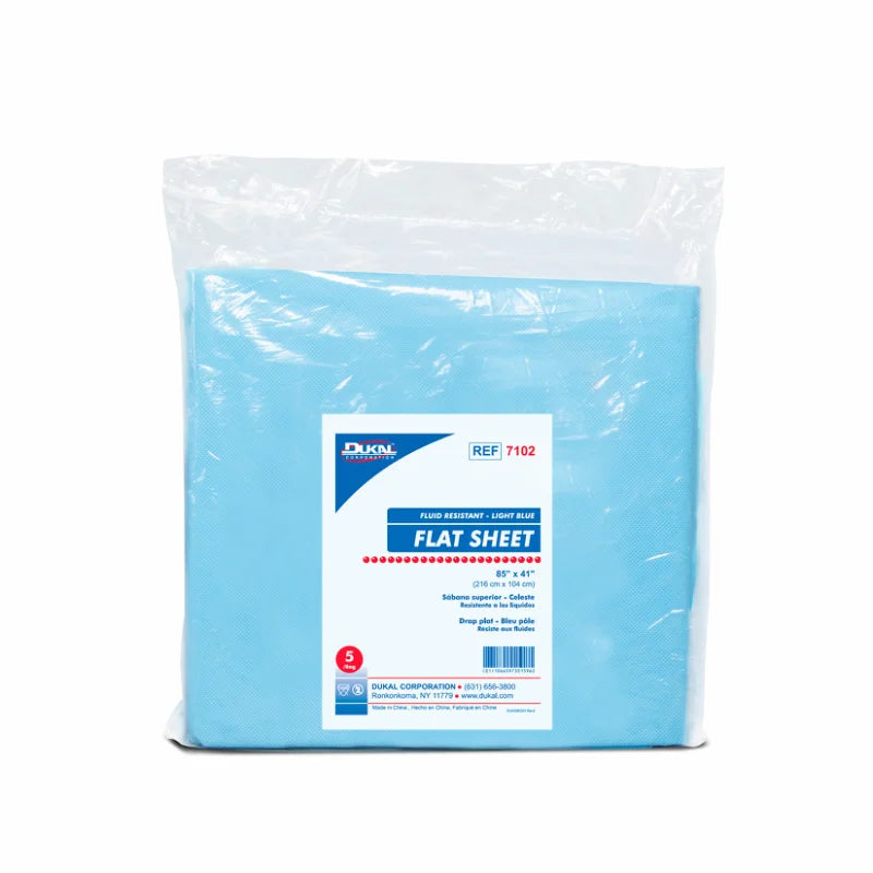 Dukal Disposable Flat Sheet 85" x 41", Light Blue, 5/BG, 20BG/cs