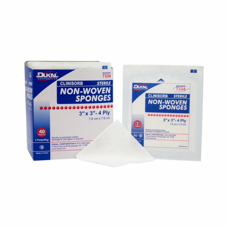 Dukal Sterile Clinisorb Non-Woven Sponges 3" X 3" 4-Ply, 2/pk 40pk/bx 30bx/cs