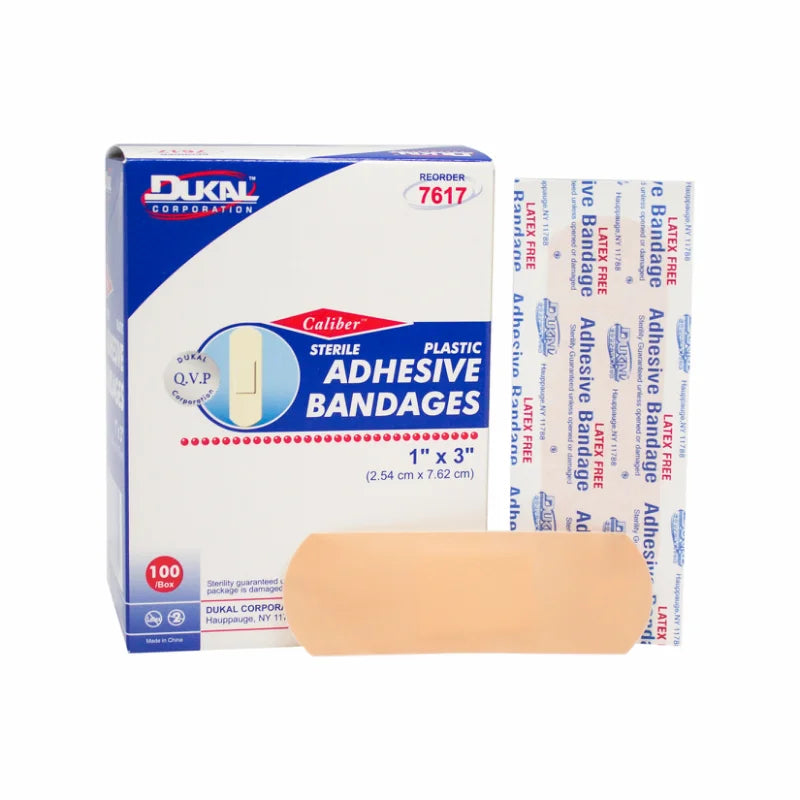 Dukal Sterile Plastic Adhesive Bandages 1" x 3", 100/bx, 24bx/cs