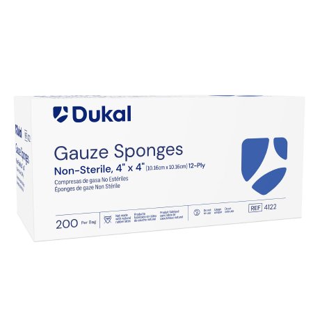 Dukal Gauze Sponge 4" x 4", 12ply, Non-Sterile, 200/bg, 10bg/cs (2,000 units)