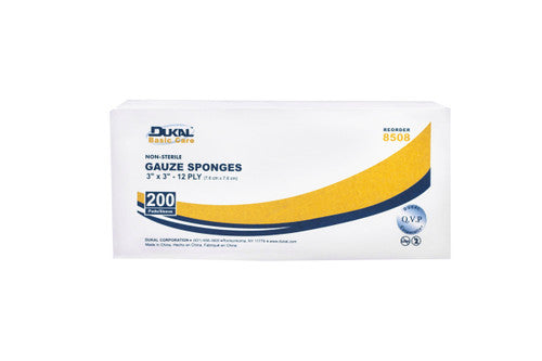Dukal Gauze Sponge 3" x 3", 12-Ply, Non-Sterile, 200/bg 20bg/cs
