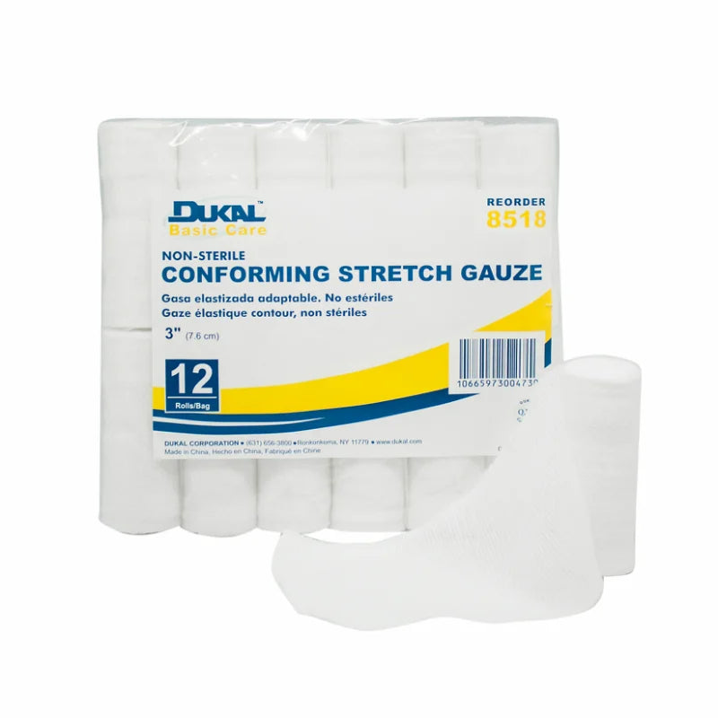 Dukal Non-Sterile Basic Care Conforming Stretch Gauze 3", 12rl/bg 8bg/cs