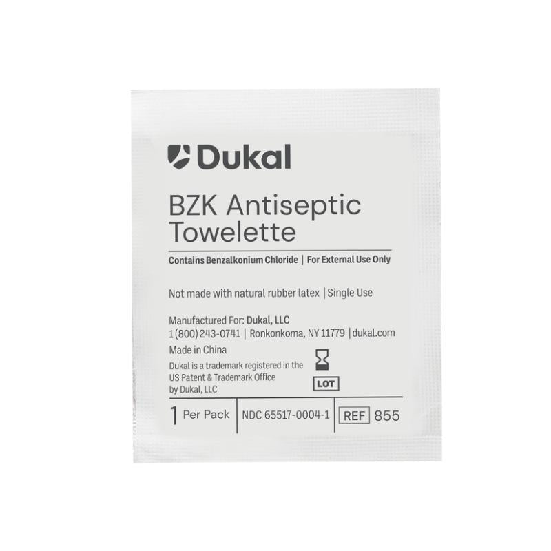 Dukal BZK Antiseptic Towelette, 5" x 8", 1/pch 100/bx 20bx/cs