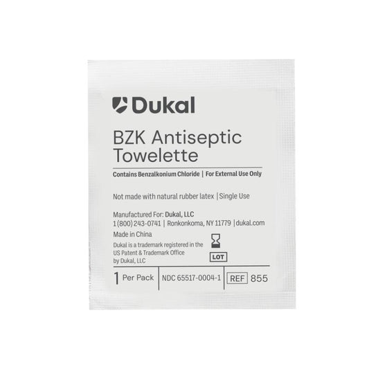 Dukal BZK Antiseptic Towelette, 5" x 8", 1/pch 100/bx 20bx/cs