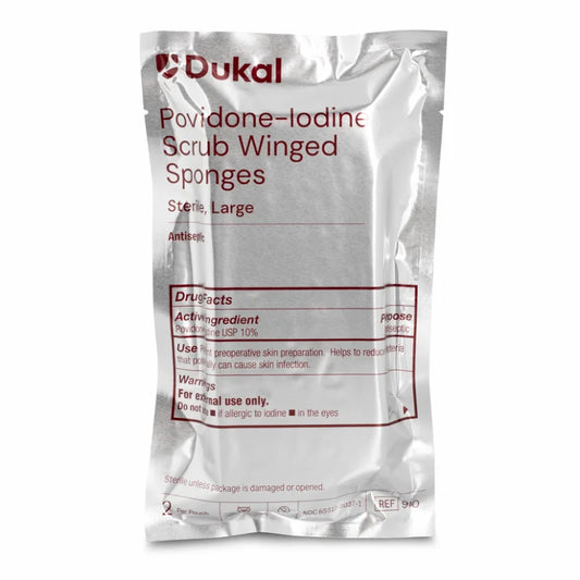 Dukal Povidone-Iodine Scrub Winged Sponges, Large, 2/pk, 80pk/cs