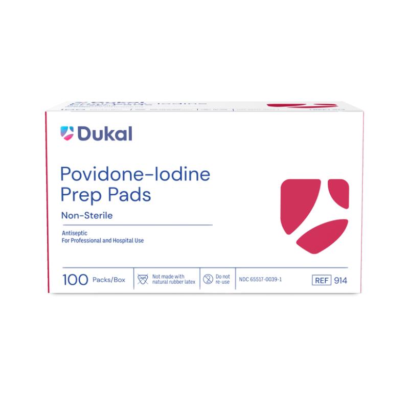 Dukal Non-Sterile Povidone-Iodine Prep Pads, Medium, 1/pk, 100/bx, 10bx/cs