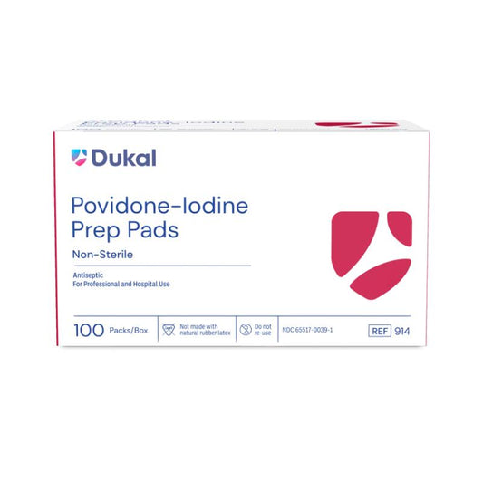 Dukal Non-Sterile Povidone-Iodine Prep Pads, Medium, 1/pk, 100/bx, 10bx/cs