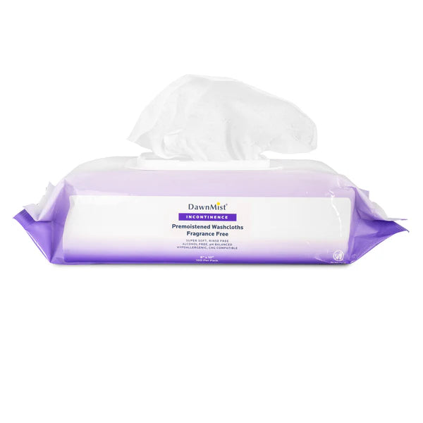DawnMist, Pre-Moistened Fragrance Free Washcloths, 8" x 10", 100/pk, 6 pk/cs