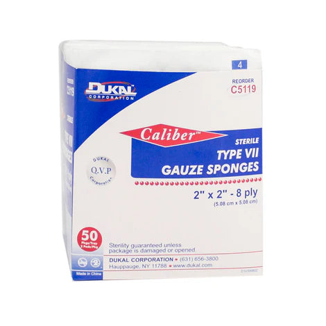 Dukal Type VII Gauze, Sterile, 2" x 2", 2/pk, 50pk/bx, 30bx/cs