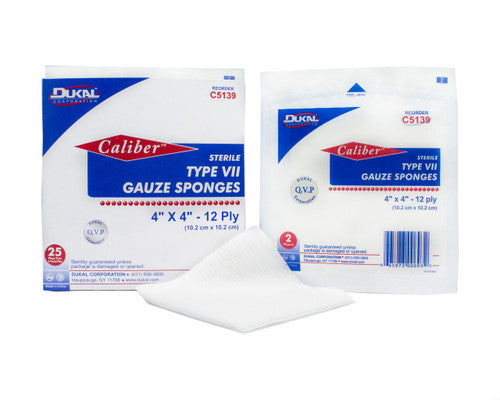 Dukal Type VII Gauze, Sterile, 4" x 4", 2/pk, 25pk/bx, 24bx/cs