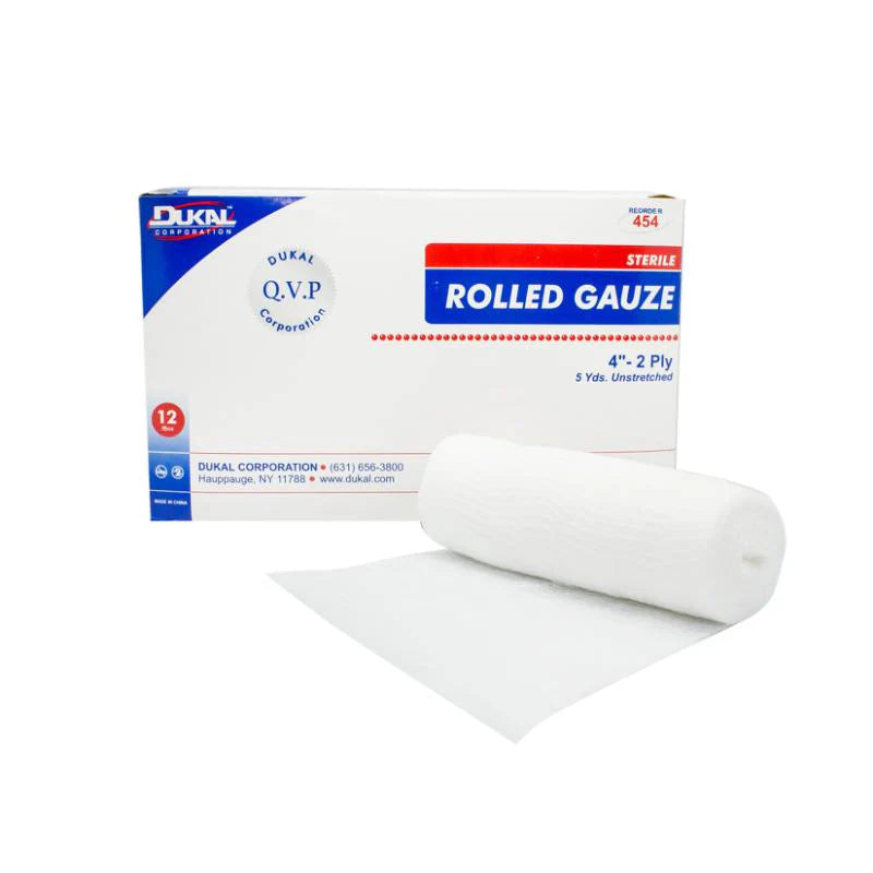 Dukal Rolled Gauze, 4" x 5 yd, 2ply, Sterile (Pack of 96)