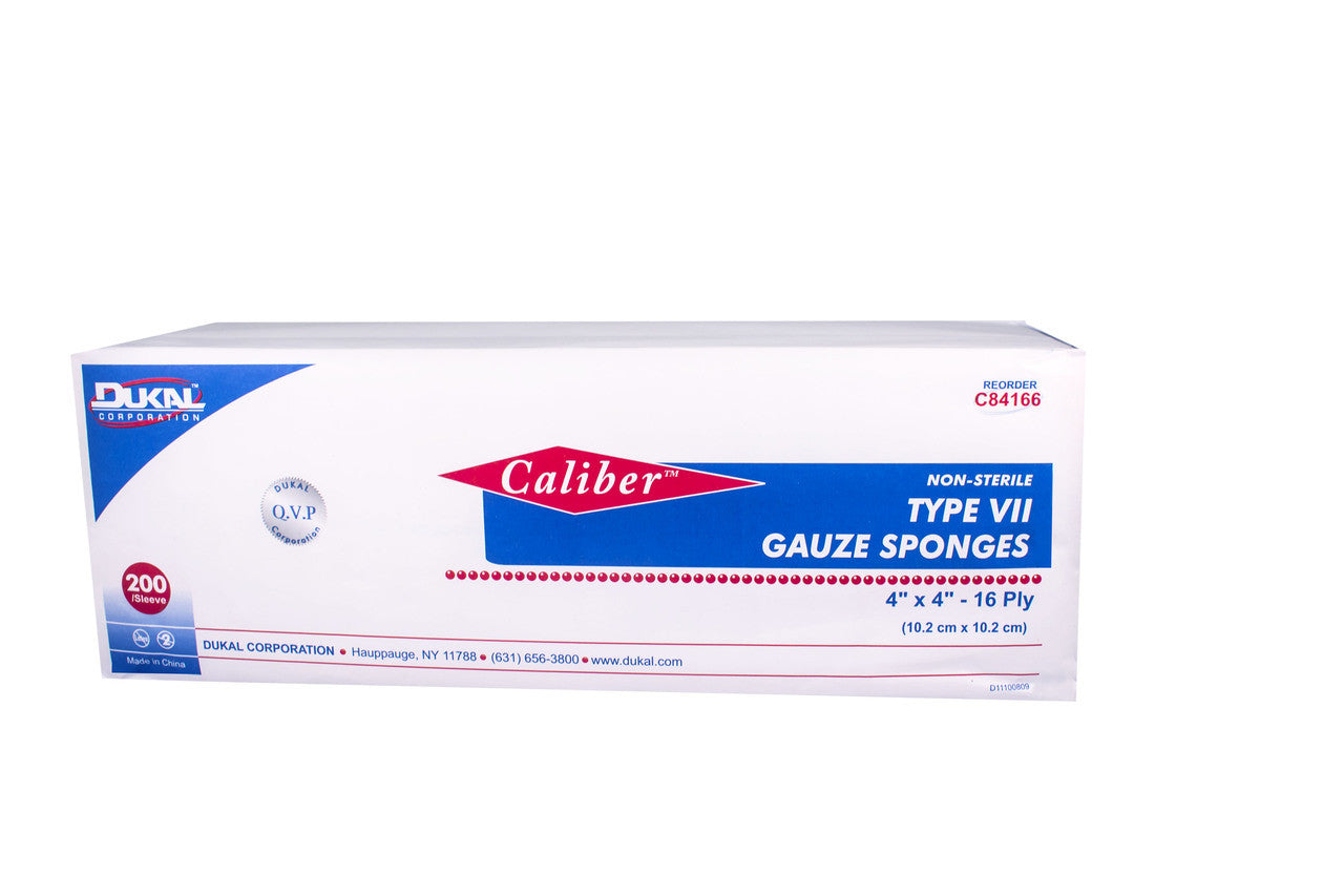 Dukal Caliber Type VII Gauze Sponges 4" x 4", Non-sterile, 16-Ply, 200/bg, 10bg/cs